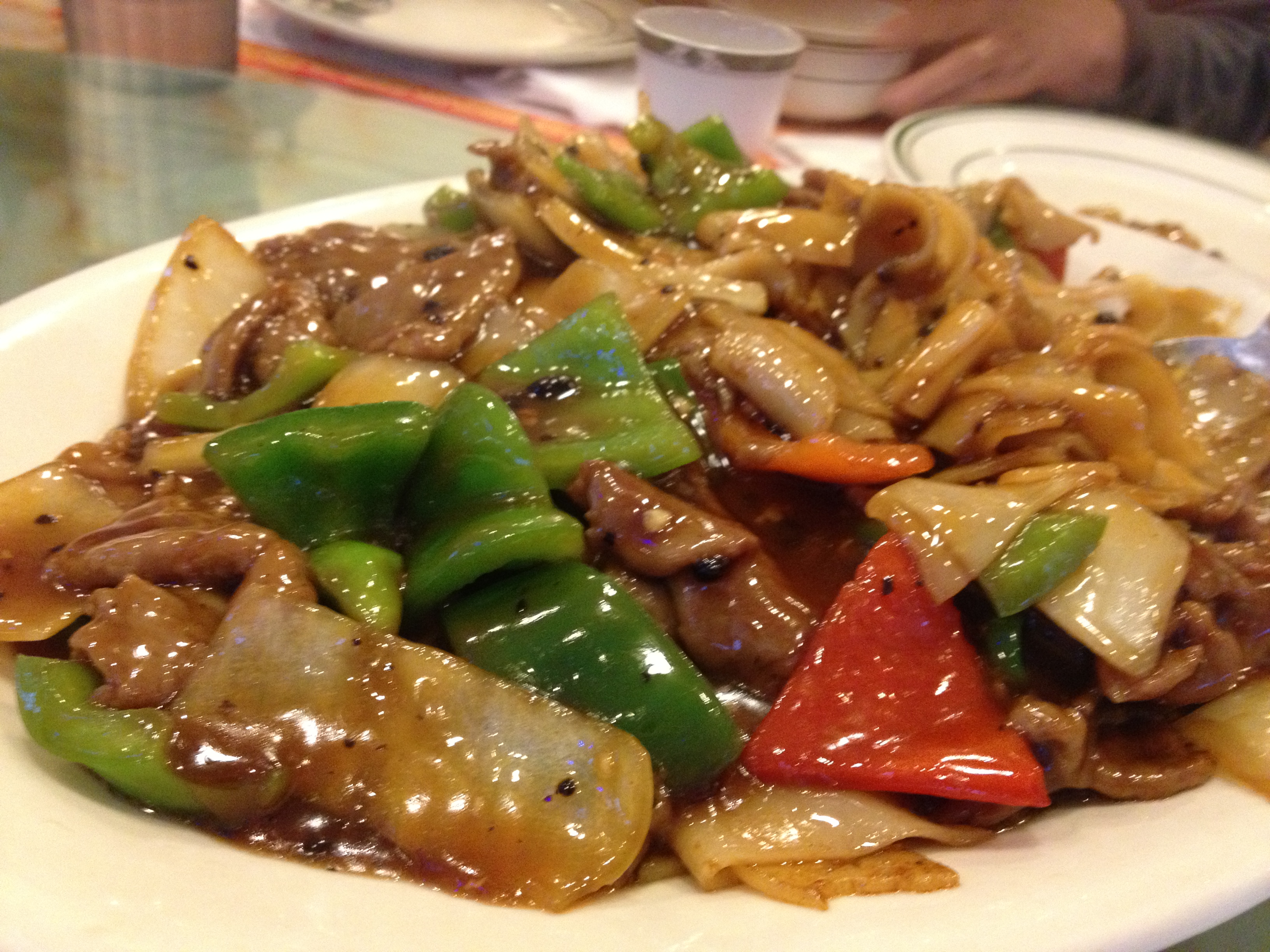 Flat noodles beef stir fried