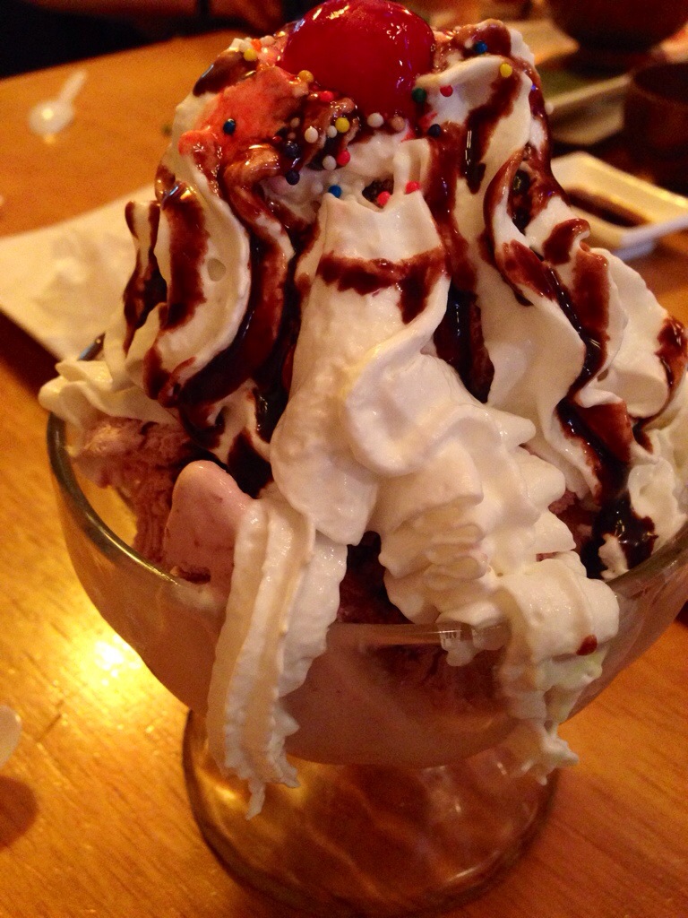 Two scoopts of Red Bean Ice Cream with all that nonesense on top. Oh boy...